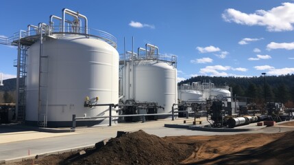 Obraz premium Large H2 (hydrogen) gas storage tan