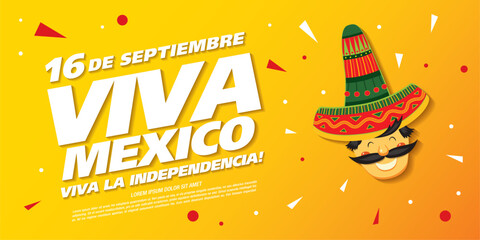 Mexican vector banner layout design. Mexican translation of the inscription: 16 th of September. Happy Independence day! - Powered by Adobe