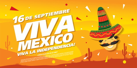 Mexican vector banner layout design. Mexican translation of the inscription: 16 th of September. Happy Independence day! - Powered by Adobe