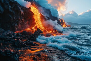 volcanic eruption on the island - obrazy, fototapety, plakaty