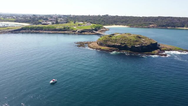 Aerial shot of Bare Island Fort in Kamay Botany Bay National Park, Sydney, Australia