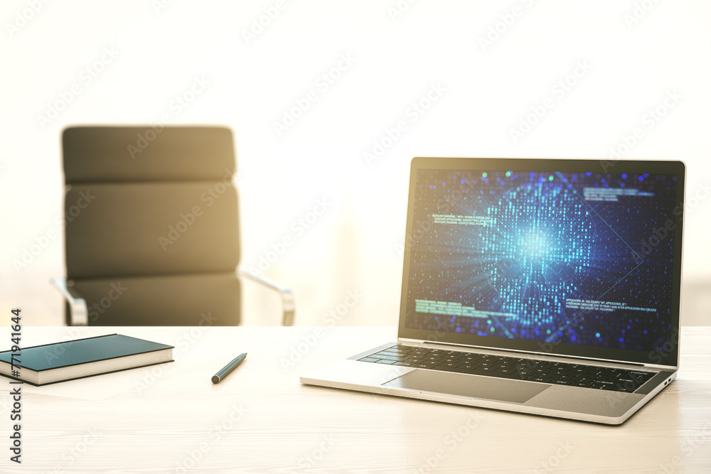 Fototapete creative concept of code skull illustration on modern laptop screen. hacking and phishing concept. 3