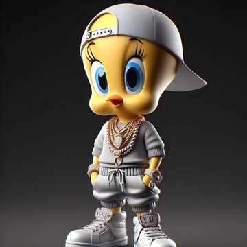 3D model of Tweety Bird dressed in trendy hip-hop clothing.