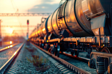 A crude oil tank truck train - obrazy, fototapety, plakaty