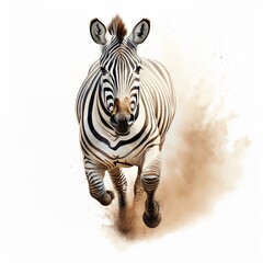 A running zebra watercolor clipart illustration on white background