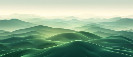 White setting with hills and mountains in an inky green landscape wallpaper backdrop artwork creativity full of greenery and space, Generative AI.