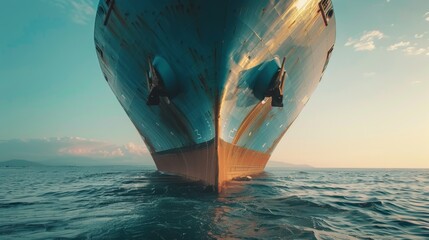 Cargo ship bow, maritime transport on open water. - obrazy, fototapety, plakaty