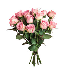 Beautiful pink hybrid tea roses in a stunning bouquet on a transparent background