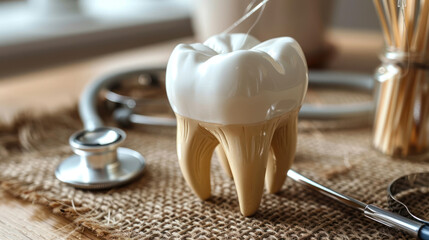Fototapeta na wymiar Tooth Model Examined With Stethoscope
