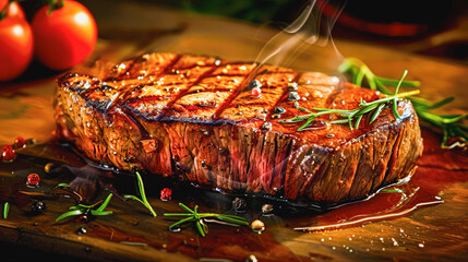 Top Sirloin Steak is delicious food, vibrant, closeup