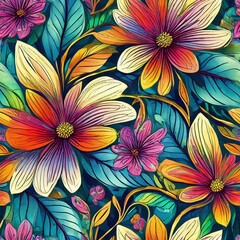 Blossoming Symphony: Colorful Flowers Painting a Vibrant Background