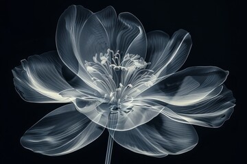 Elegant monochrome x-ray image of a flower - This exquisite black and white image captures the intricate details and delicate textures of a flower in an x-ray style photograph