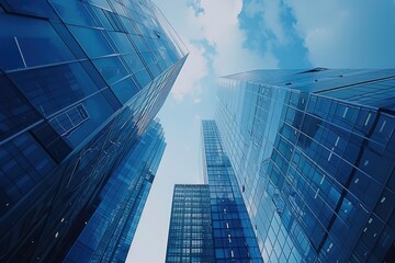 Fototapeta na wymiar Business office buildings with reflective skyscrapers. Generative Ai