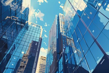 Business office buildings with reflective skyscrapers. Generative Ai