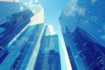 Business office buildings with reflective skyscrapers. Generative Ai