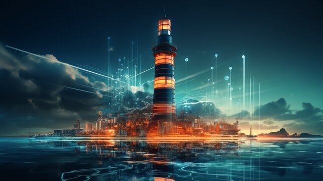 Towering lighthouse in a futuristic