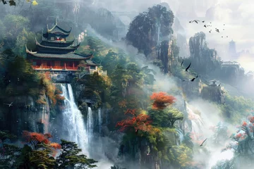 Fotobehang Chinese Fantasy Landscape Art - Large Copies. Generative Ai © Planum