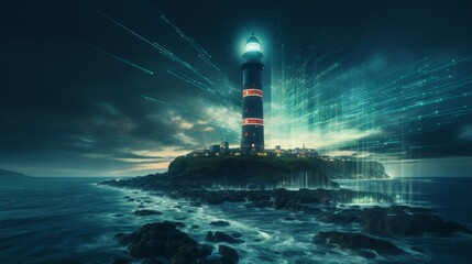 Naklejka premium Towering lighthouse in a futuristic