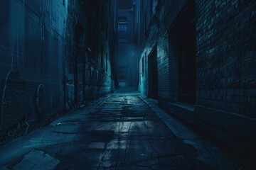 Fototapeta na wymiar Dark blue background with an empty street. Generative Ai