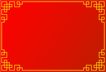 Chinese border frame on red background. Japanese golden border ornament. Oriental Asian frame. Geometric frame template for banner.