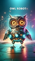 Robot owl on green background