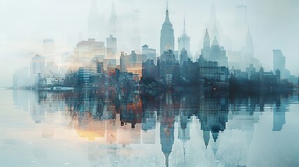 Contrasting cityscapes: Double exposure photography merges images of lavish city architecture with decaying buildings, symbolizing the socioeconomic divide.
