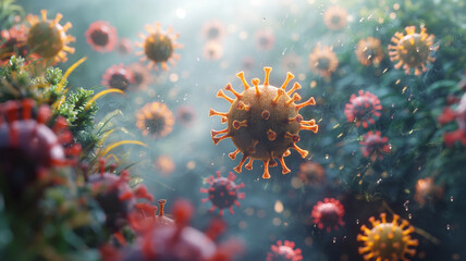Fototapeta premium A close up of a bunch of red and yellow viruses