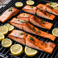 grilled salmon with lemon and vegetables 