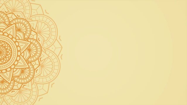 Elegant Light Yellow Saffron Gold Blank Horizontal Plain Video Background with Animated Citrus Mandala Harmony Design