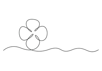 Continuous line drawing of clover leaf. Isolated on white background vector illustration