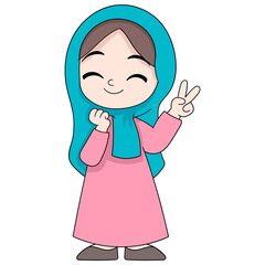 beautiful girl wearing a hijab with a friendly face welcoming the religious celebration