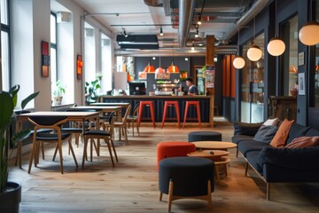 Inviting Co-Working Space with Cafe and Lounge Areas