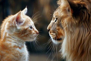 Kitten and Lion Face-to-Face: Wild Meets Tame