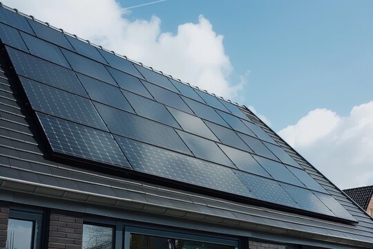 Modern black solar panels being installed. Generative Ai