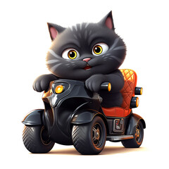 Cute cartoon cat driver. A prankish cat driving an ATV. AI generated.