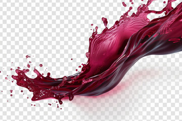 Flowing velvet red wine splash frozen in an abstract futuristic texture isolated on a transparent background 