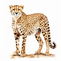 A standing cheetah watercolor clipart illustration on white background