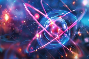 The helium atom's code is revealed by an electron's orbit. Generative Ai - obrazy, fototapety, plakaty