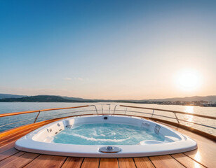 private boat, deck, luxury, expensive, jacuzzi, lavish, blue sky