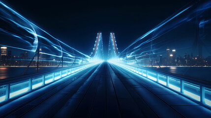 Fototapeta na wymiar Motion blurred blue bridge at night