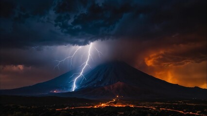 Volcanic Lightning in Fiery Eruption