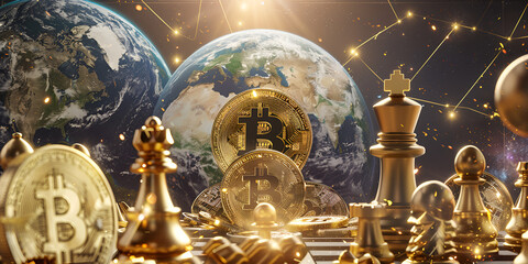 bitcoins and gold bars representing cash flow and other symbols like an explosion symbolizing growth, Generative AI