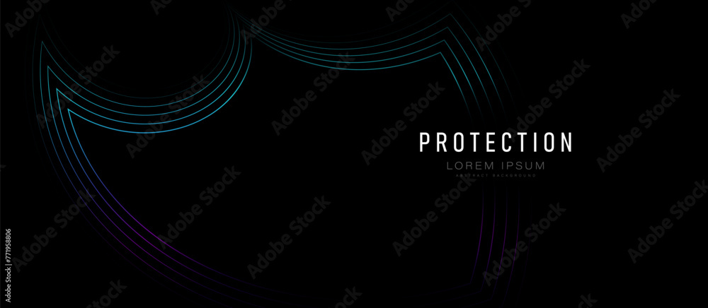 Aufkleber Security Shield concept. Shield and free space. Abstract background with blue and purple glowing particle lines. Illustration vector