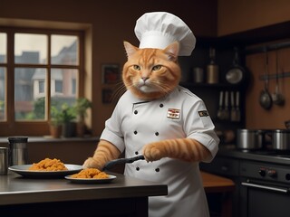 Funny anthropomorphic cat chef meme
