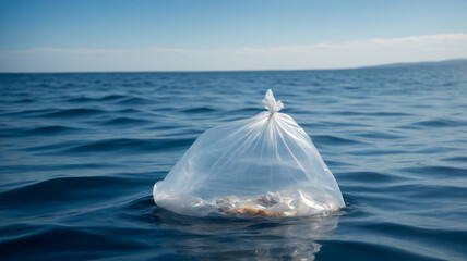 Fototapeta na wymiar a plastic bag floating in the ocean