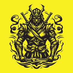 Warrior Samurai With His Swords