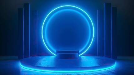 Background podium 3d light game circle blue neon stage screen hologram platform