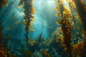 Fototapeta na wymiar Dive into the Depths - A Mesmerizing View of the Kelp Forest Ecosystem