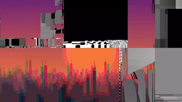 Cityscape Society's Downfall Glitch Art Futuristic Error Concept Doomed to a Simulation Digital Disruption Chaos Weirdcore Modernity