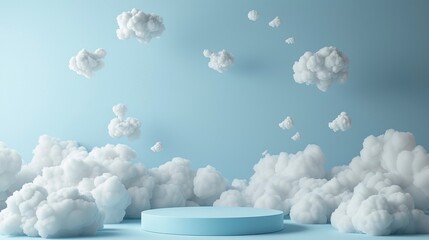 Cloud background podium blue 3d product sky white display platform